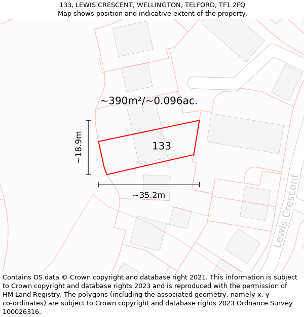 133, LEWIS CRESCENT, WELLINGTON, TELFORD, TF1 2FQ: Plot and title map