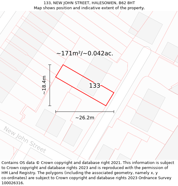133, NEW JOHN STREET, HALESOWEN, B62 8HT: Plot and title map
