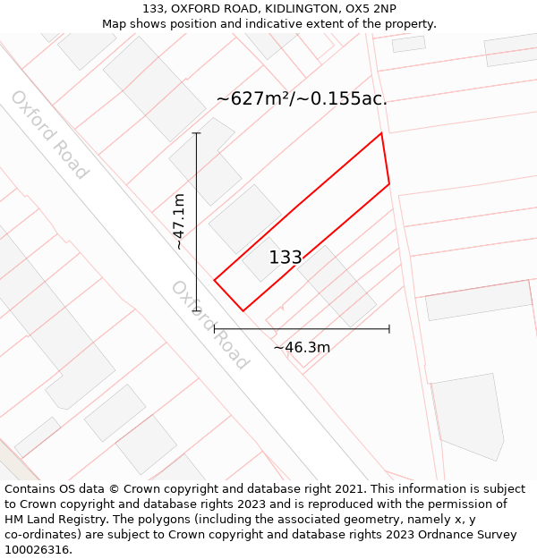 133, OXFORD ROAD, KIDLINGTON, OX5 2NP: Plot and title map