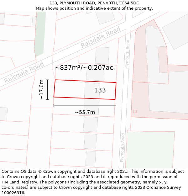 133, PLYMOUTH ROAD, PENARTH, CF64 5DG: Plot and title map