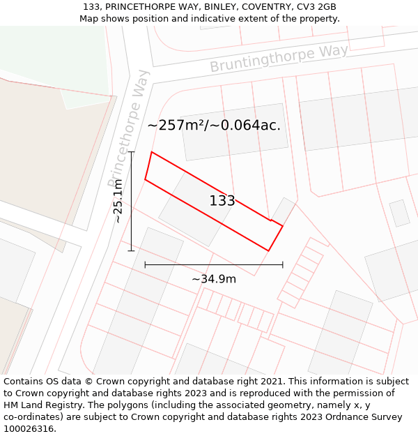 133, PRINCETHORPE WAY, BINLEY, COVENTRY, CV3 2GB: Plot and title map