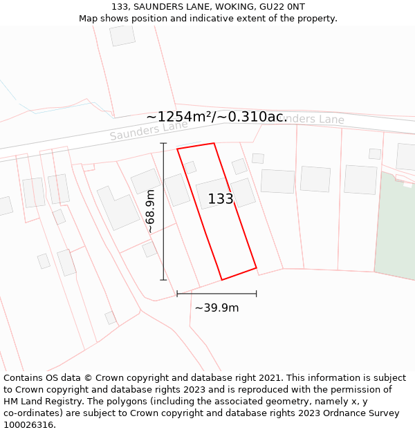 133, SAUNDERS LANE, WOKING, GU22 0NT: Plot and title map