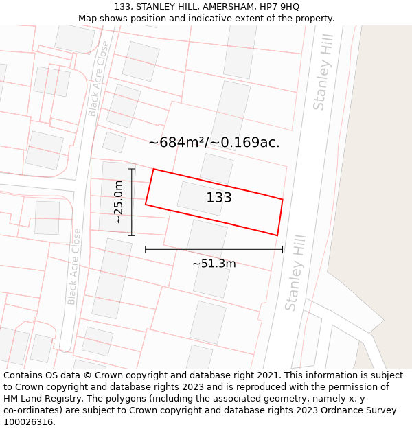 133, STANLEY HILL, AMERSHAM, HP7 9HQ: Plot and title map