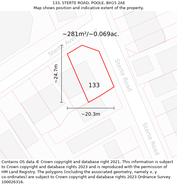 133, STERTE ROAD, POOLE, BH15 2AE: Plot and title map