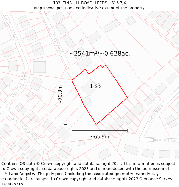 133, TINSHILL ROAD, LEEDS, LS16 7JX: Plot and title map