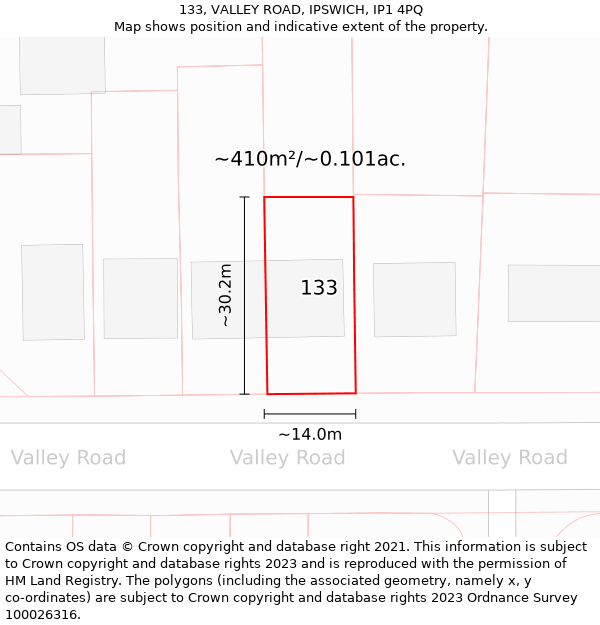 133, VALLEY ROAD, IPSWICH, IP1 4PQ: Plot and title map