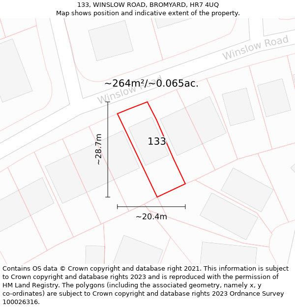 133, WINSLOW ROAD, BROMYARD, HR7 4UQ: Plot and title map