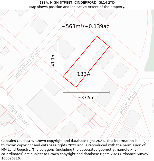 133A, HIGH STREET, CINDERFORD, GL14 2TD: Plot and title map