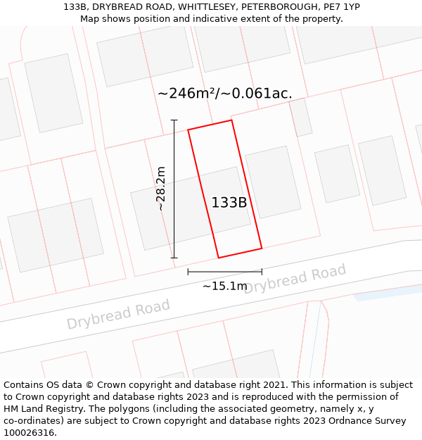 133B, DRYBREAD ROAD, WHITTLESEY, PETERBOROUGH, PE7 1YP: Plot and title map