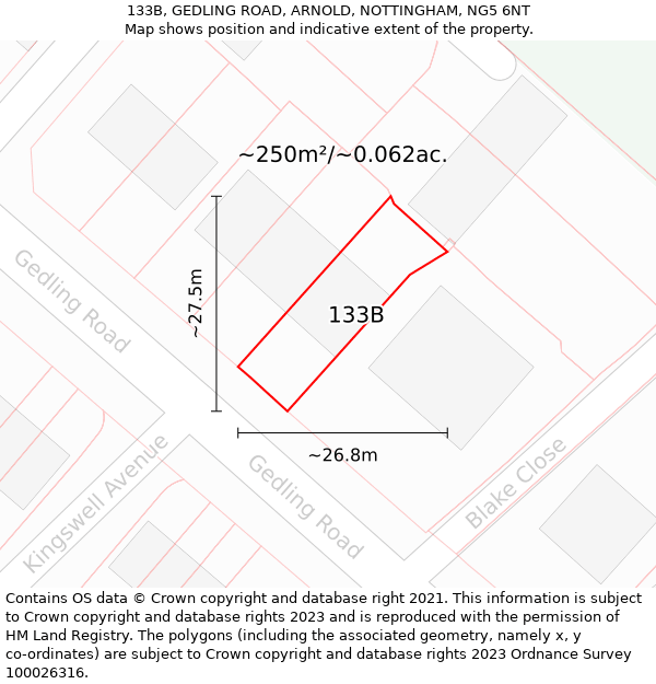 133B, GEDLING ROAD, ARNOLD, NOTTINGHAM, NG5 6NT: Plot and title map