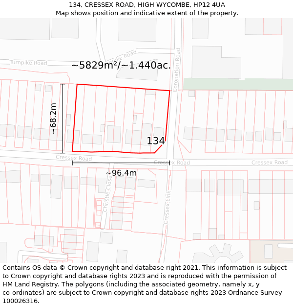 134, CRESSEX ROAD, HIGH WYCOMBE, HP12 4UA: Plot and title map