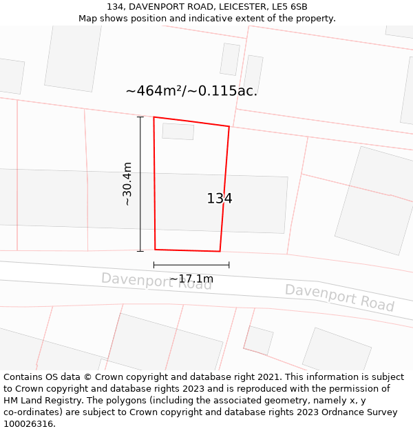 134, DAVENPORT ROAD, LEICESTER, LE5 6SB: Plot and title map