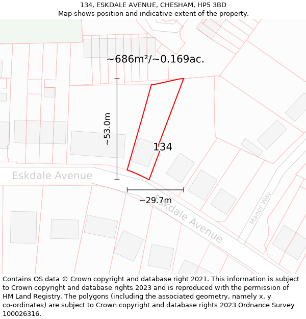 134, ESKDALE AVENUE, CHESHAM, HP5 3BD: Plot and title map