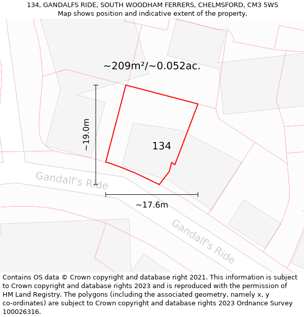 134, GANDALFS RIDE, SOUTH WOODHAM FERRERS, CHELMSFORD, CM3 5WS: Plot and title map