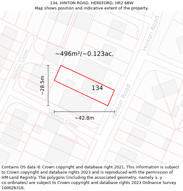134, HINTON ROAD, HEREFORD, HR2 6BW: Plot and title map