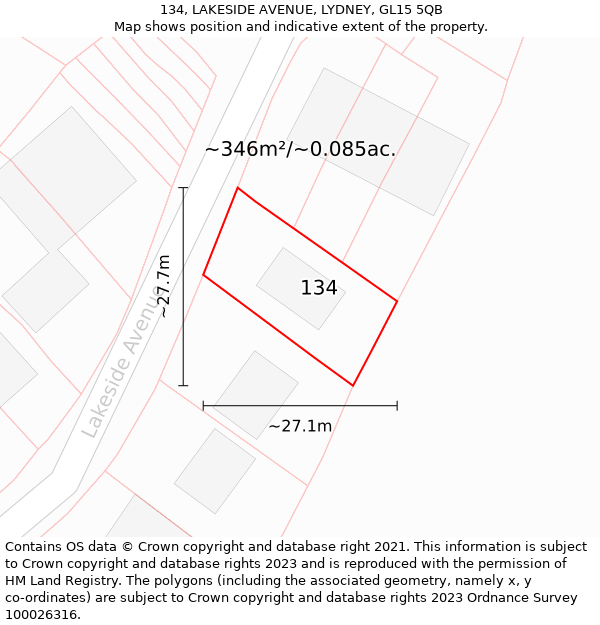 134, LAKESIDE AVENUE, LYDNEY, GL15 5QB: Plot and title map