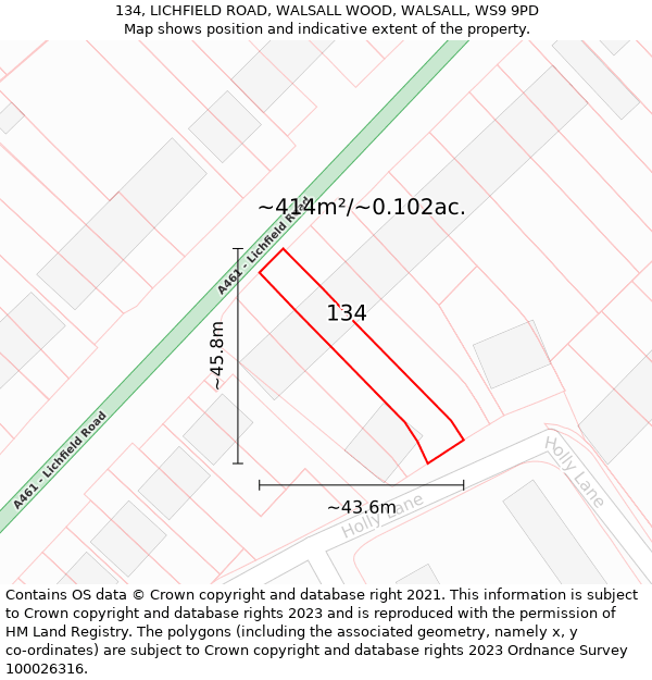 134, LICHFIELD ROAD, WALSALL WOOD, WALSALL, WS9 9PD: Plot and title map