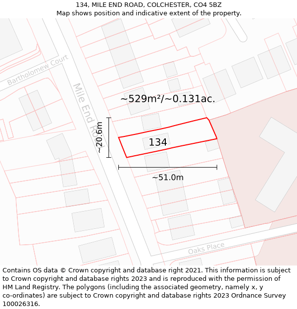 134, MILE END ROAD, COLCHESTER, CO4 5BZ: Plot and title map