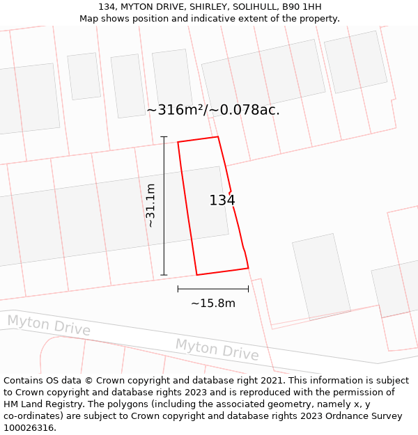 134, MYTON DRIVE, SHIRLEY, SOLIHULL, B90 1HH: Plot and title map