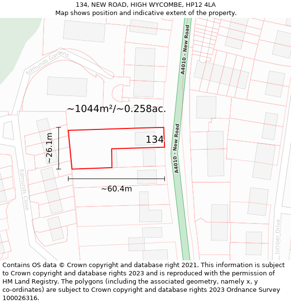 134, NEW ROAD, HIGH WYCOMBE, HP12 4LA: Plot and title map