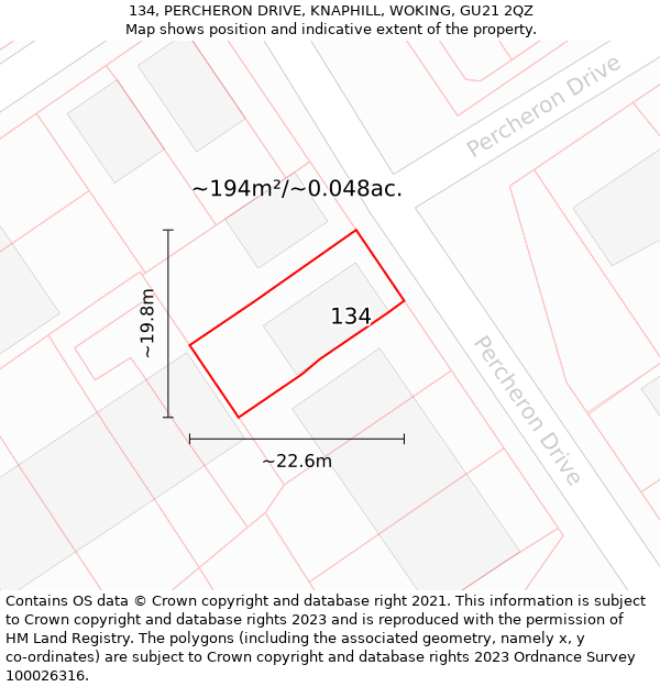 134, PERCHERON DRIVE, KNAPHILL, WOKING, GU21 2QZ: Plot and title map