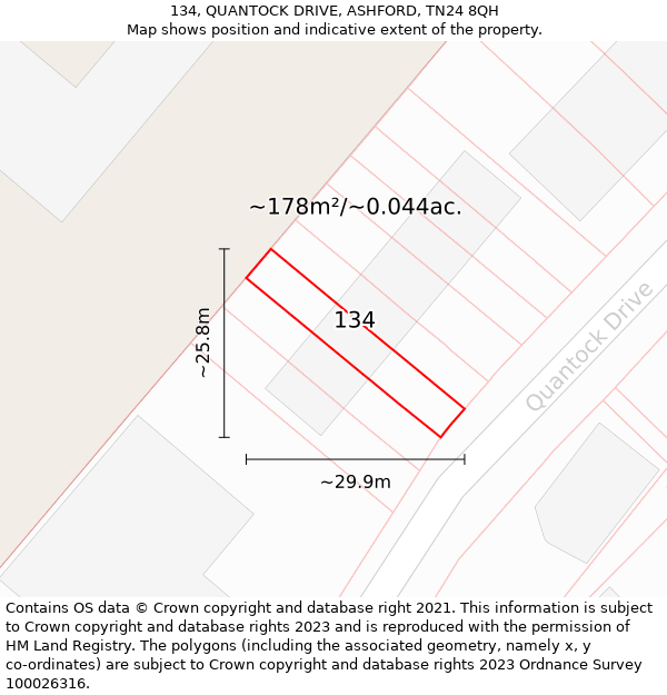 134, QUANTOCK DRIVE, ASHFORD, TN24 8QH: Plot and title map