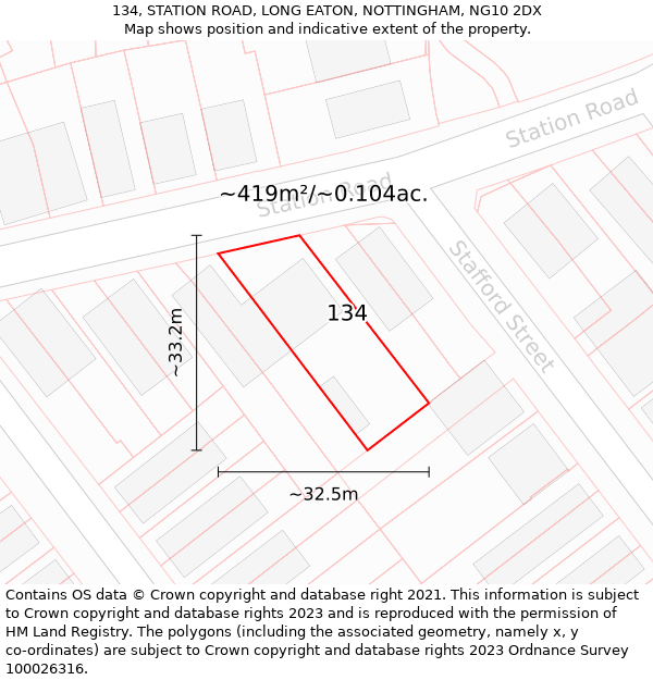 134, STATION ROAD, LONG EATON, NOTTINGHAM, NG10 2DX: Plot and title map