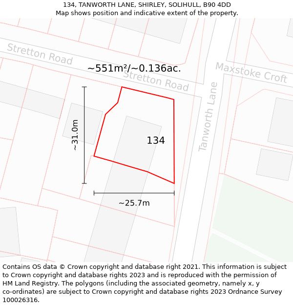 134, TANWORTH LANE, SHIRLEY, SOLIHULL, B90 4DD: Plot and title map