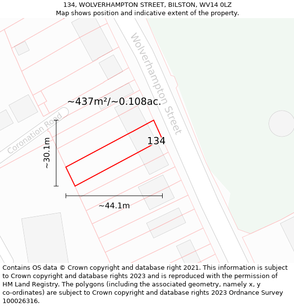 134, WOLVERHAMPTON STREET, BILSTON, WV14 0LZ: Plot and title map