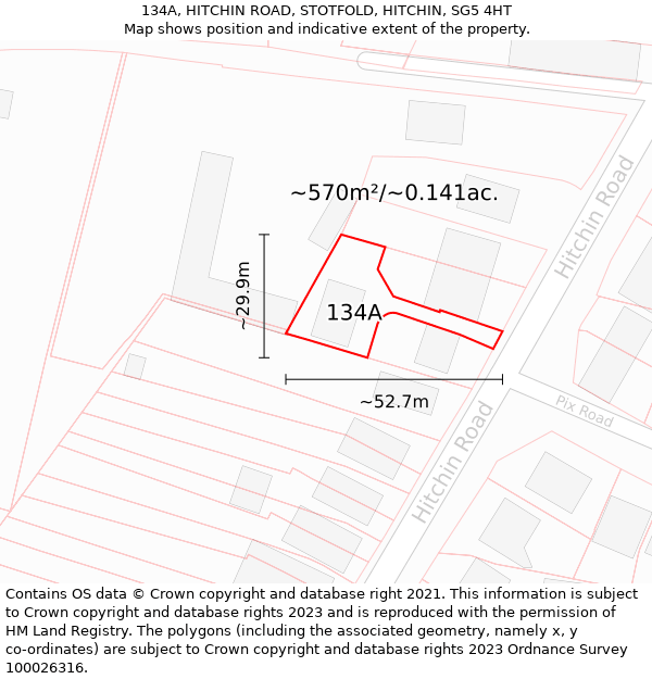 134A, HITCHIN ROAD, STOTFOLD, HITCHIN, SG5 4HT: Plot and title map