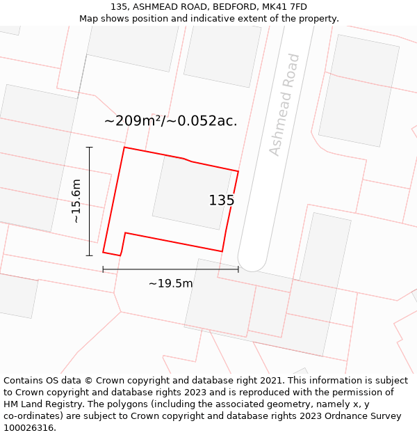 135, ASHMEAD ROAD, BEDFORD, MK41 7FD: Plot and title map