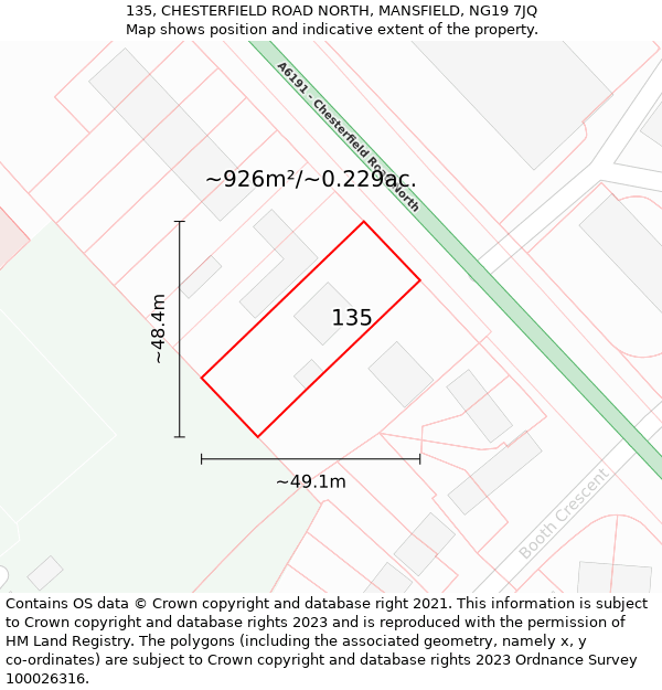 135, CHESTERFIELD ROAD NORTH, MANSFIELD, NG19 7JQ: Plot and title map