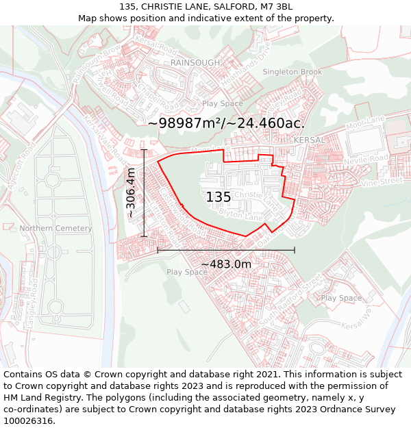 135, CHRISTIE LANE, SALFORD, M7 3BL: Plot and title map