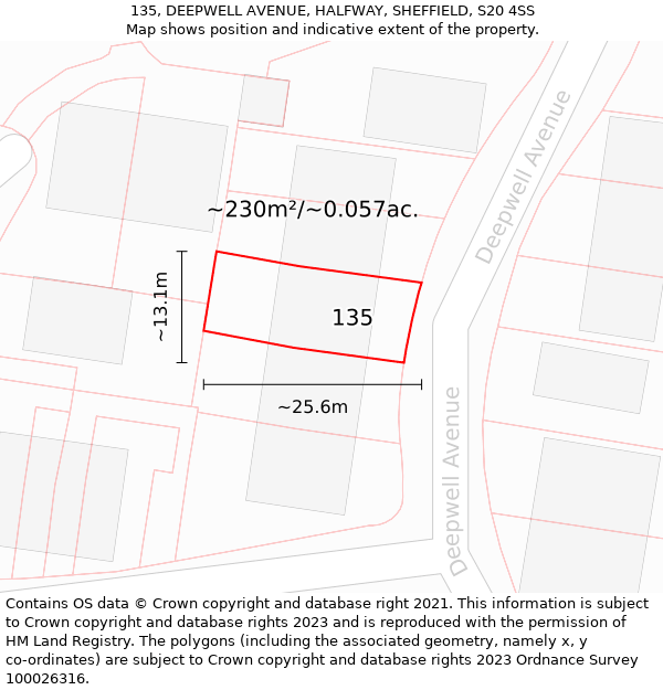 135, DEEPWELL AVENUE, HALFWAY, SHEFFIELD, S20 4SS: Plot and title map