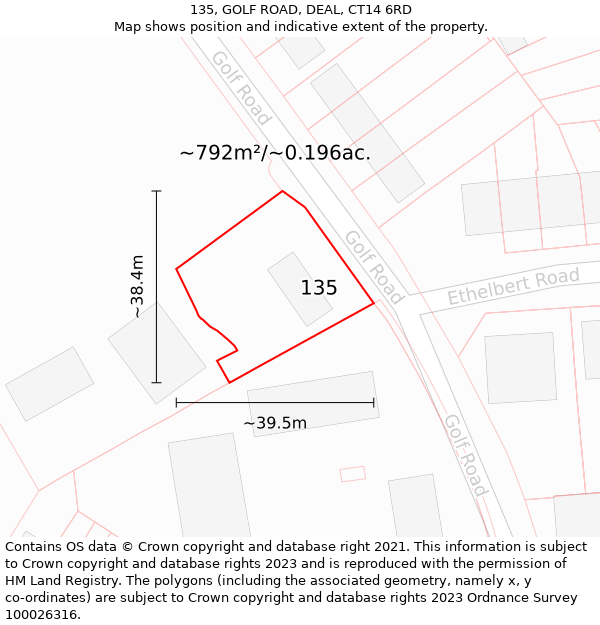 135, GOLF ROAD, DEAL, CT14 6RD: Plot and title map