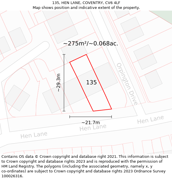 135, HEN LANE, COVENTRY, CV6 4LF: Plot and title map