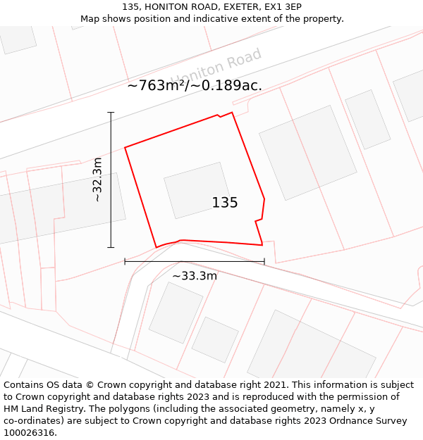 135, HONITON ROAD, EXETER, EX1 3EP: Plot and title map