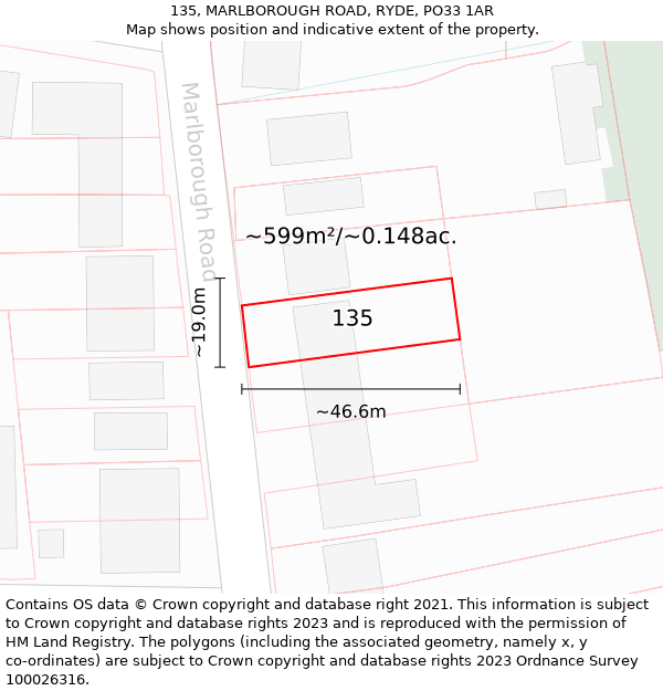 135, MARLBOROUGH ROAD, RYDE, PO33 1AR: Plot and title map