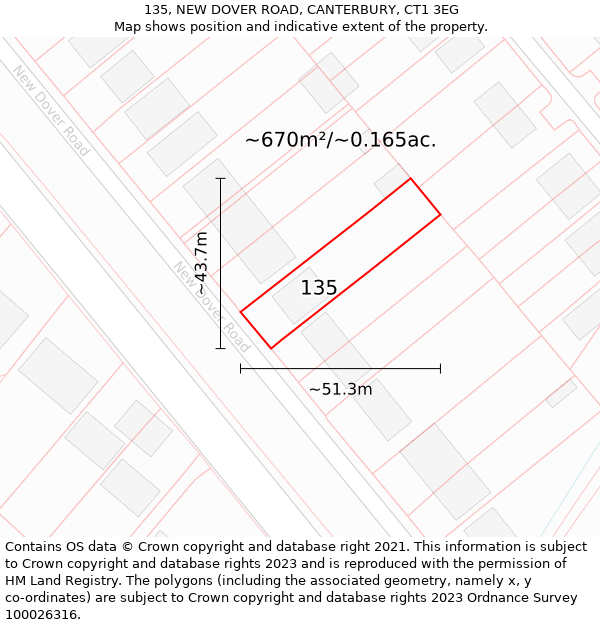 135, NEW DOVER ROAD, CANTERBURY, CT1 3EG: Plot and title map