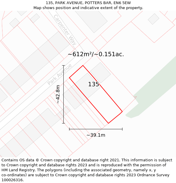 135, PARK AVENUE, POTTERS BAR, EN6 5EW: Plot and title map