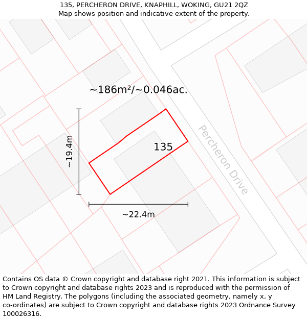 135, PERCHERON DRIVE, KNAPHILL, WOKING, GU21 2QZ: Plot and title map