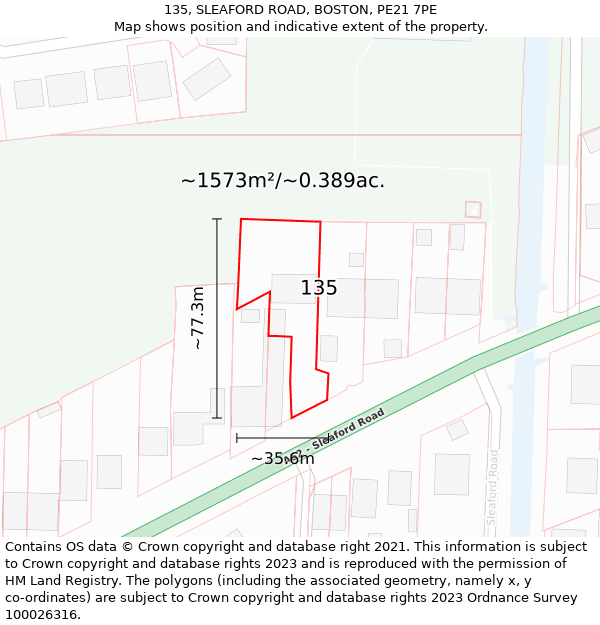 135, SLEAFORD ROAD, BOSTON, PE21 7PE: Plot and title map