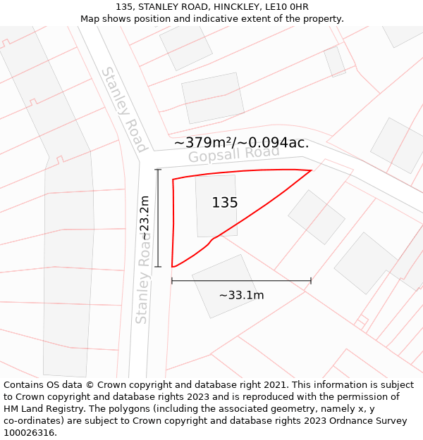 135, STANLEY ROAD, HINCKLEY, LE10 0HR: Plot and title map