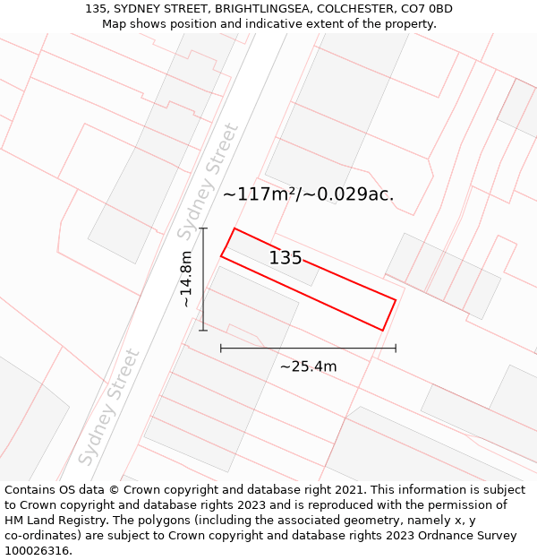 135, SYDNEY STREET, BRIGHTLINGSEA, COLCHESTER, CO7 0BD: Plot and title map