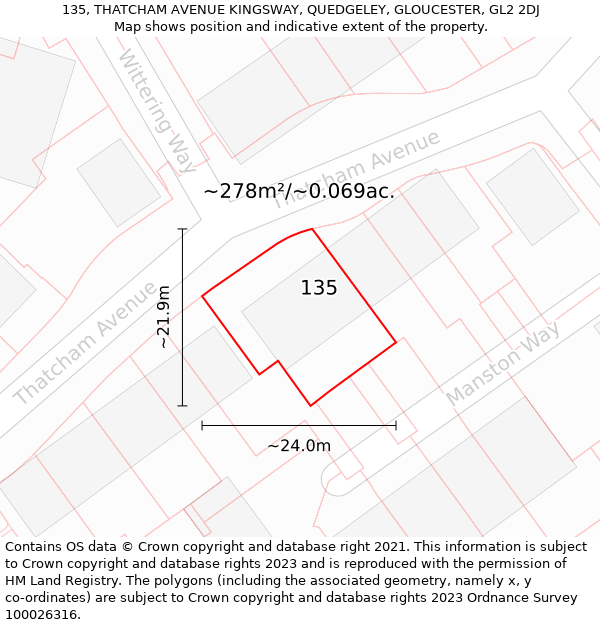 135, THATCHAM AVENUE KINGSWAY, QUEDGELEY, GLOUCESTER, GL2 2DJ: Plot and title map