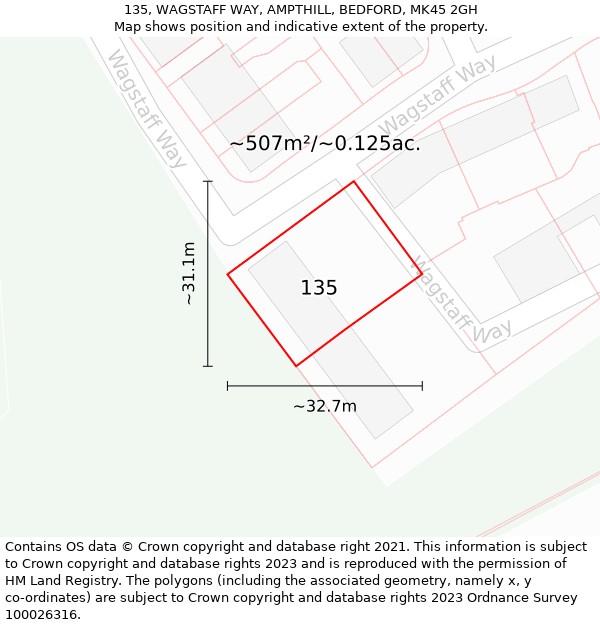 135, WAGSTAFF WAY, AMPTHILL, BEDFORD, MK45 2GH: Plot and title map