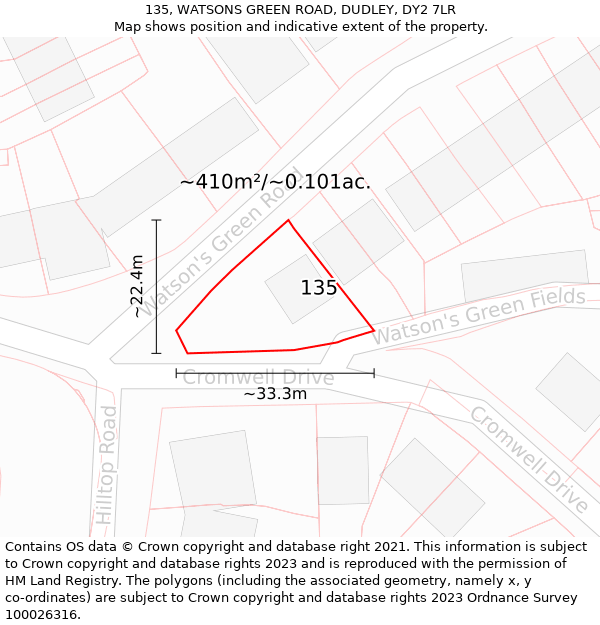 135, WATSONS GREEN ROAD, DUDLEY, DY2 7LR: Plot and title map