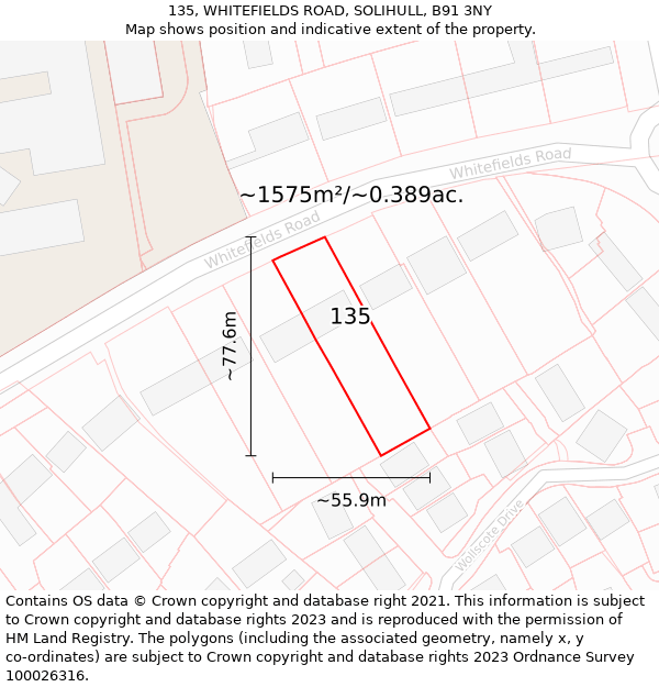 135, WHITEFIELDS ROAD, SOLIHULL, B91 3NY: Plot and title map