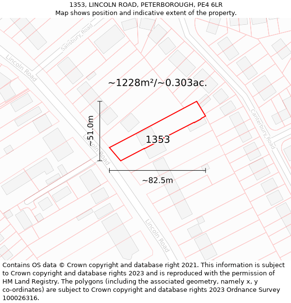 1353, LINCOLN ROAD, PETERBOROUGH, PE4 6LR: Plot and title map