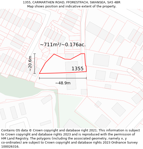 1355, CARMARTHEN ROAD, FFORESTFACH, SWANSEA, SA5 4BR: Plot and title map